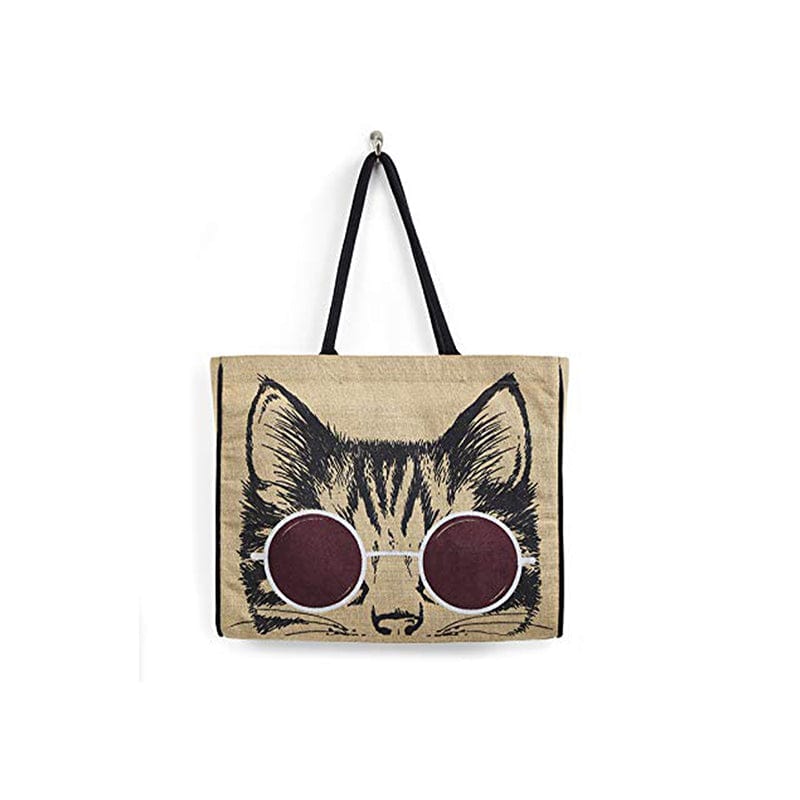 Mona B Reusable Jute Shopping Bag With Stylish Design for Men and Women (Meow)