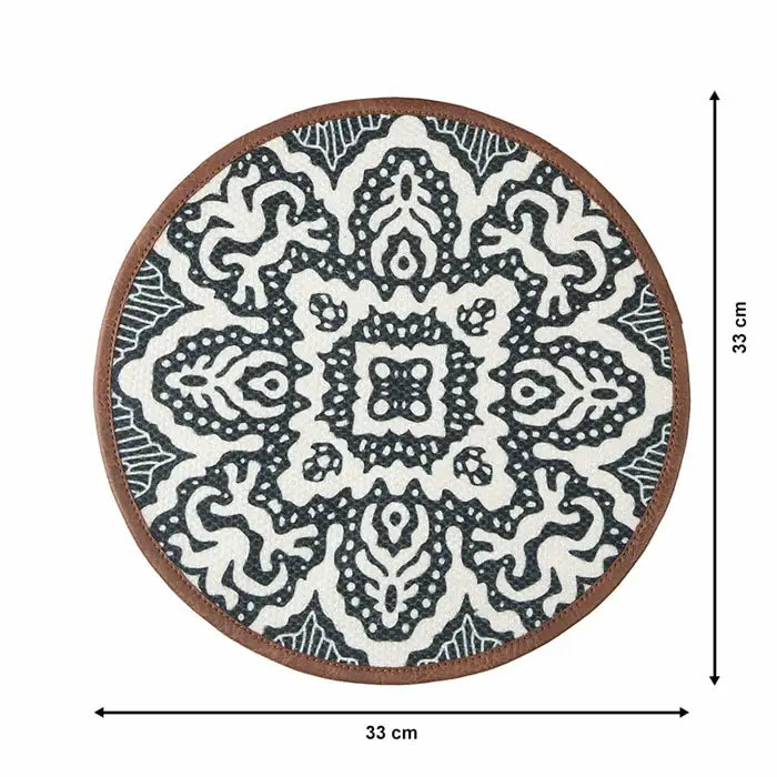 Mona B - Set of 2 Printed  Placemats, 13 INCH Round, Best for Bed-Side Table/Center Table, Dining Table/Shelves (Medallion)