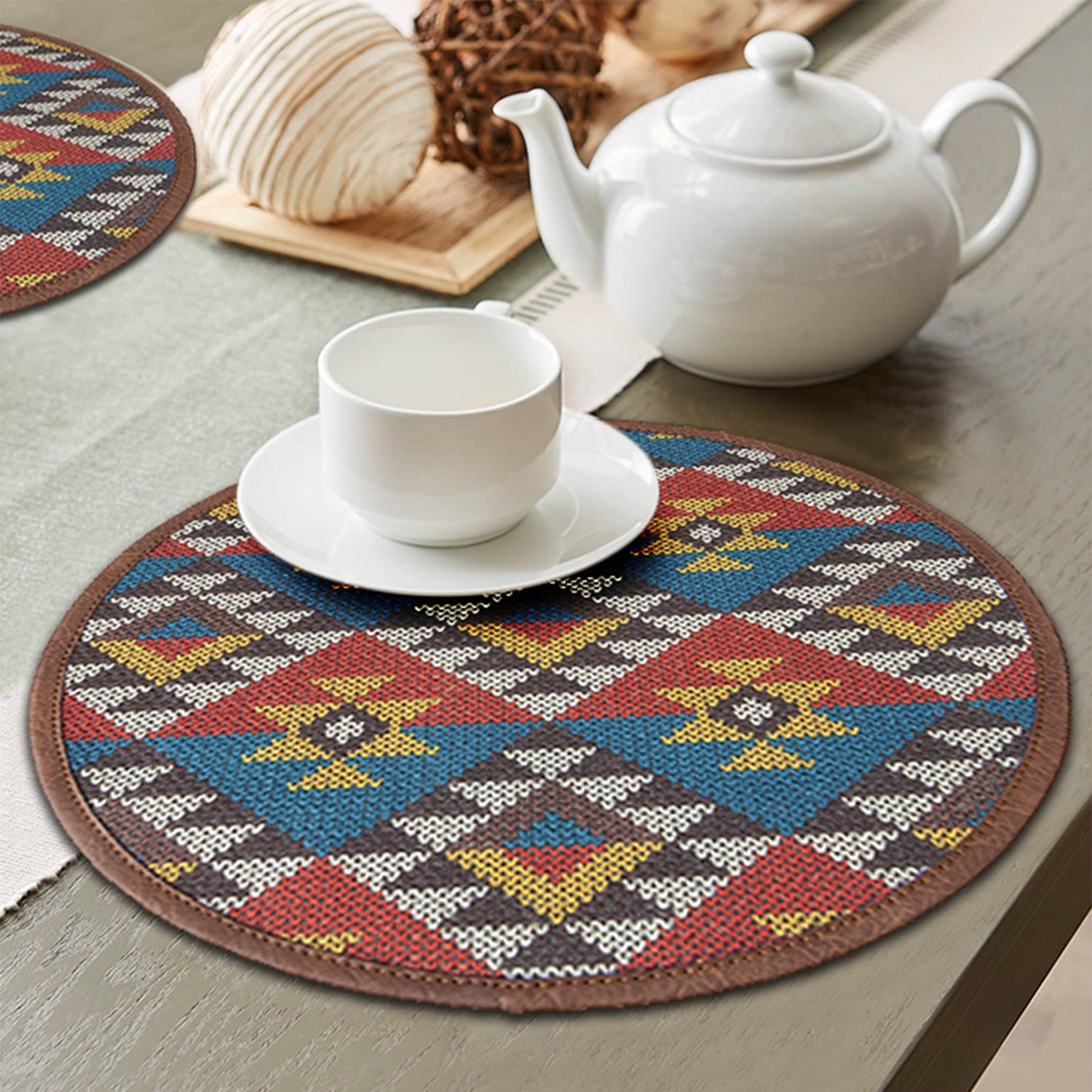Mona B Set of 2 Printed Mosaic Placemats, 13 INCH Round, Best for Bed-Side Table/Center Table, Dining Table/Shelves (Saffiano) - Placemat by Mona-B - Backpack, Flat30, New Arrivals, Sale, 