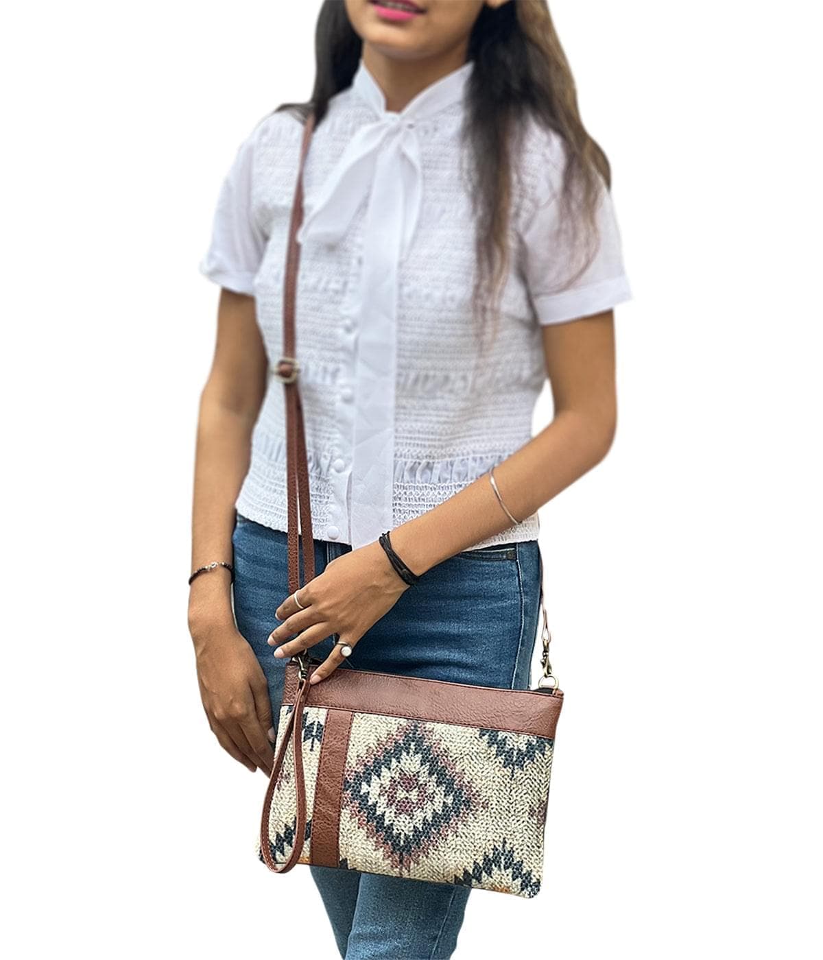 Mona-B Bag Mona B - Small Canvas Messenger Crossbody Bag | Wristlet Bag with Stylish Design for Women: Medallion
