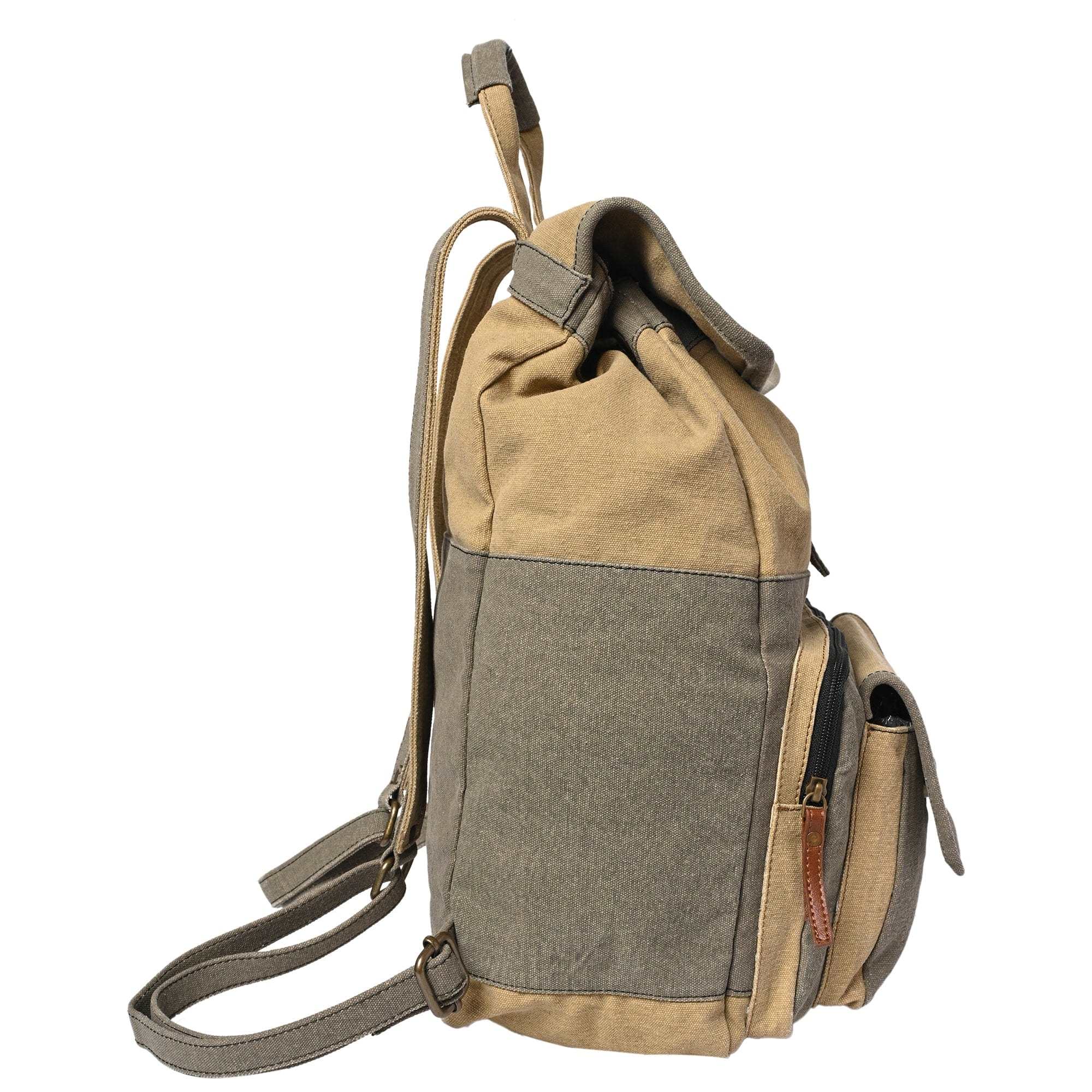 Mona-B Bag Mona B - Stone 100% Cotton Canvas Back Pack for Offices Schools and Colleges with Two Outside Pockets and Stylish Design for Men and Women