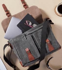Mona-B Bag Mona B Upcycled Canvas Messenger Crossbody Laptop Bag for Upto 14" Laptop/Mac Book/Tablet with Stylish Design for Men and Women: Flap