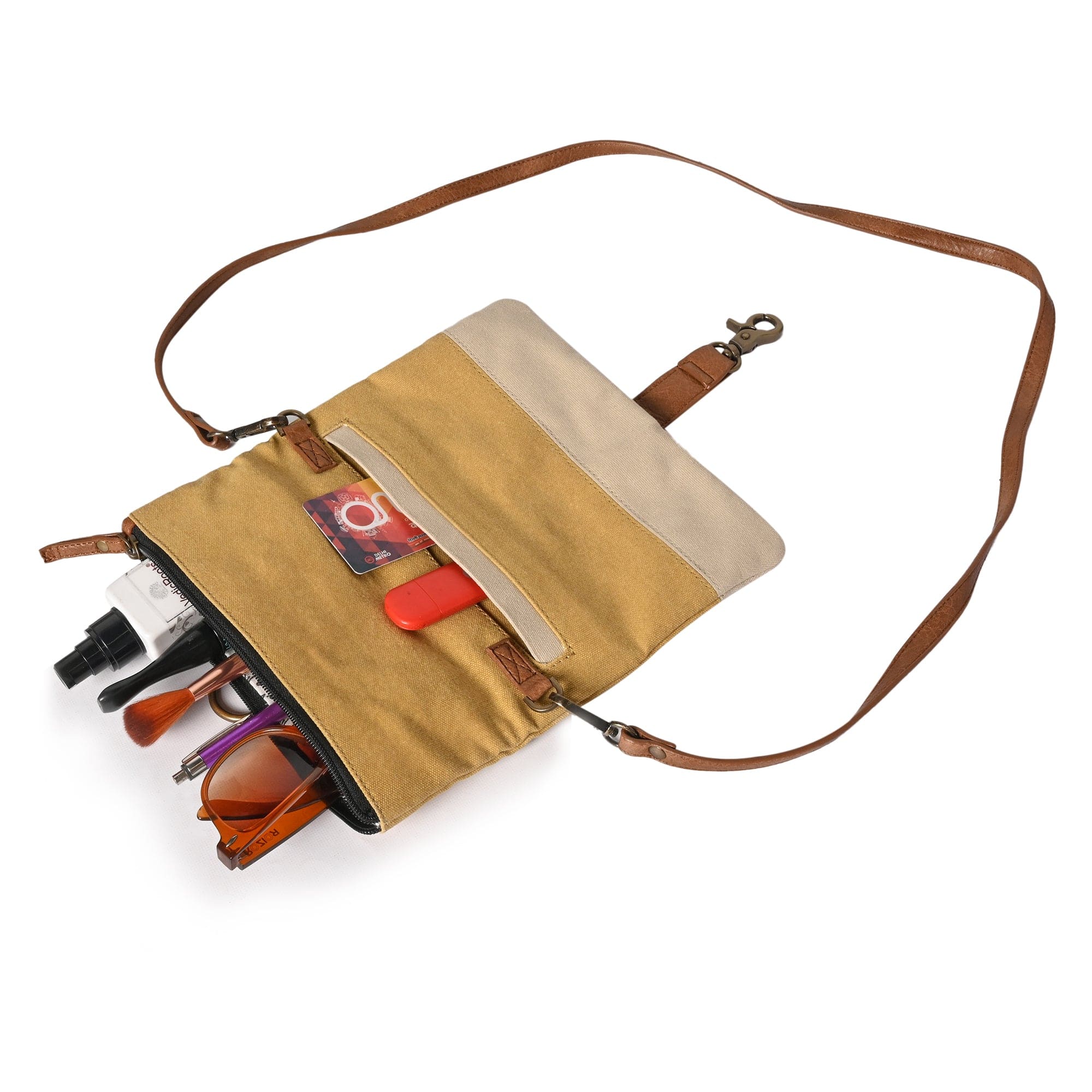 Mona B Women's Finley Canvas Recycled Crossbody Bag (Gold) - (M-2512) - Crossbody Sling Bag by Mona-B - EOSS