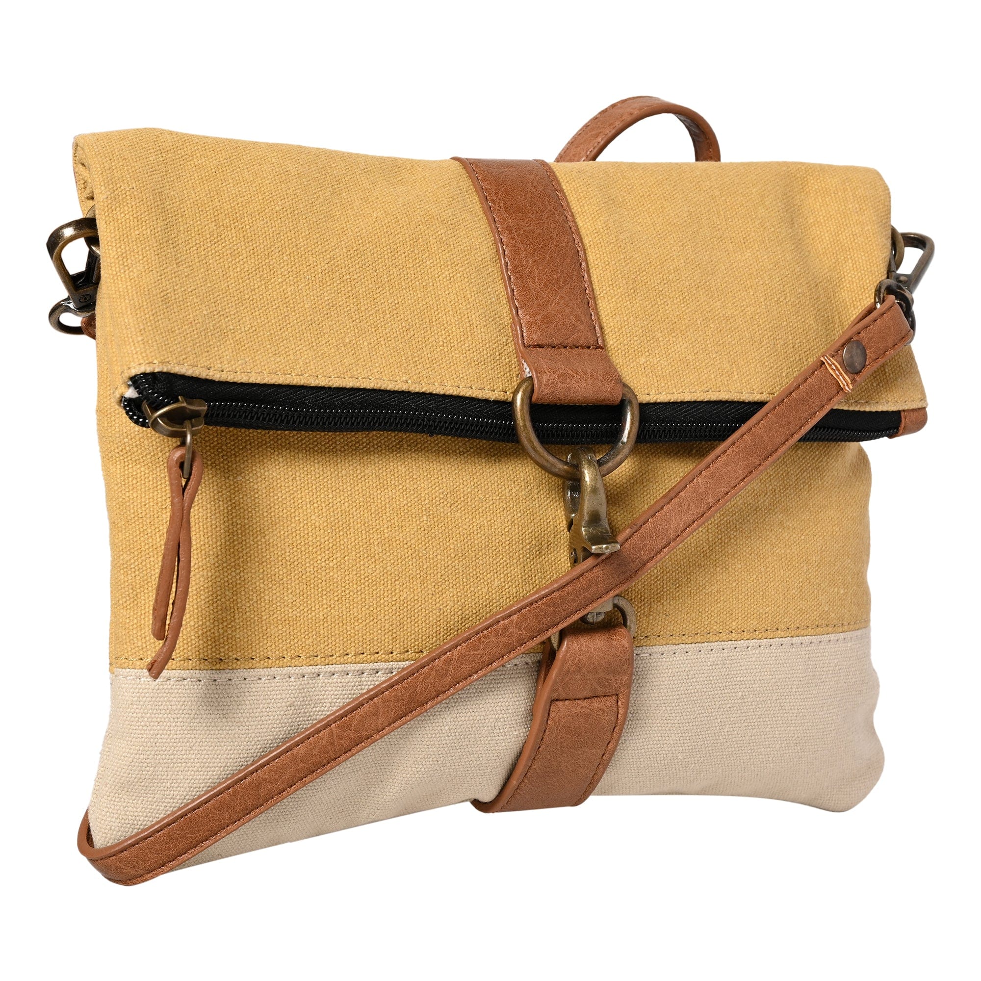 Mona B Women's Finley Canvas Recycled Crossbody Bag (Gold) - (M-2512) - Crossbody Sling Bag by Mona-B - EOSS