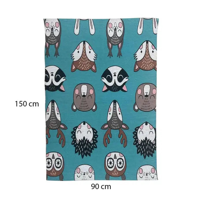 Cute Fox Print Kids Room Dhurrie Carpet Rug Runner Floor Mat - 3x5 Feet Multi-Color