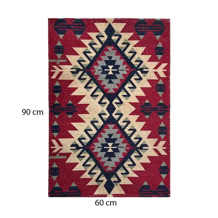 Printed Vintage Dhurrie Rug Carpet 2x3 Feet - Multi Color Traditional Floor Mat for Bedroom and Living Room