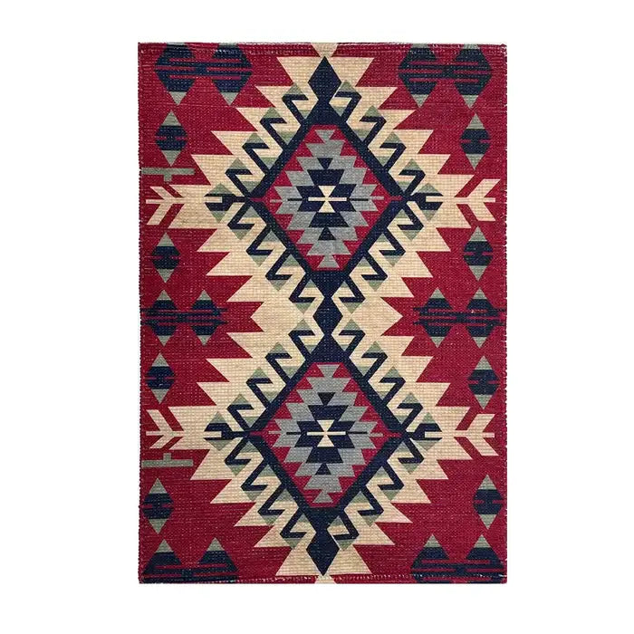 Printed Vintage Dhurrie Rug Carpet 2x3 Feet - Multi Color Traditional Floor Mat for Bedroom and Living Room