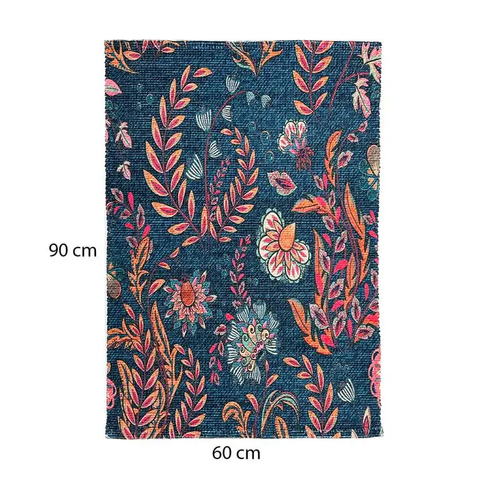 Vintage Dhurrie Rug Carpet 2x3 Feet - Multi Color Printed Floor Mat for Living Room & Bedroom