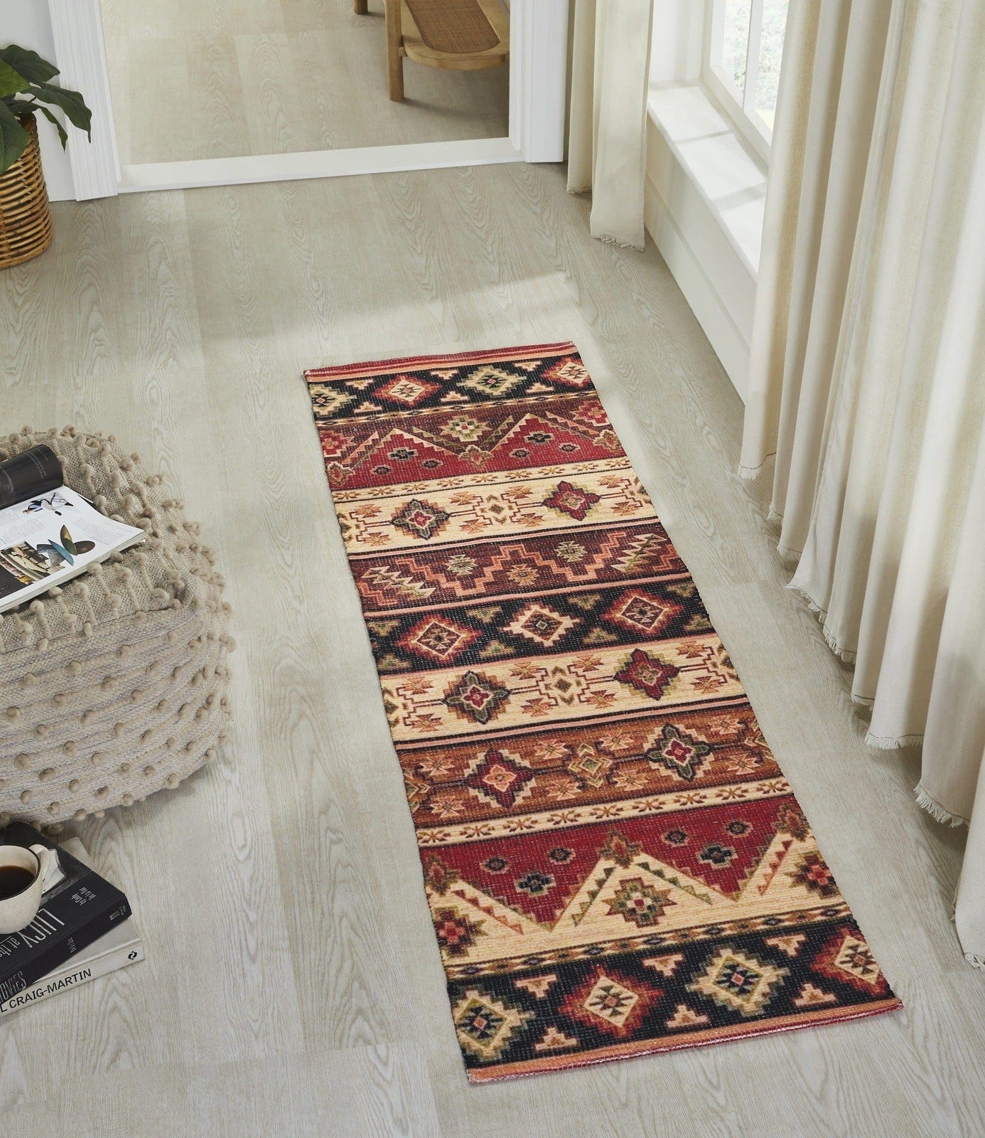 Mona B Printed Vintage Dhurrie Carpet Rug Runner for Living Room Bedroom: 1.83 X 6 Feet Multi Color - PR-113 (2272) - Floor Covering by Mona-B - EOSS, Shop1999, Shop2999, Shop3999
