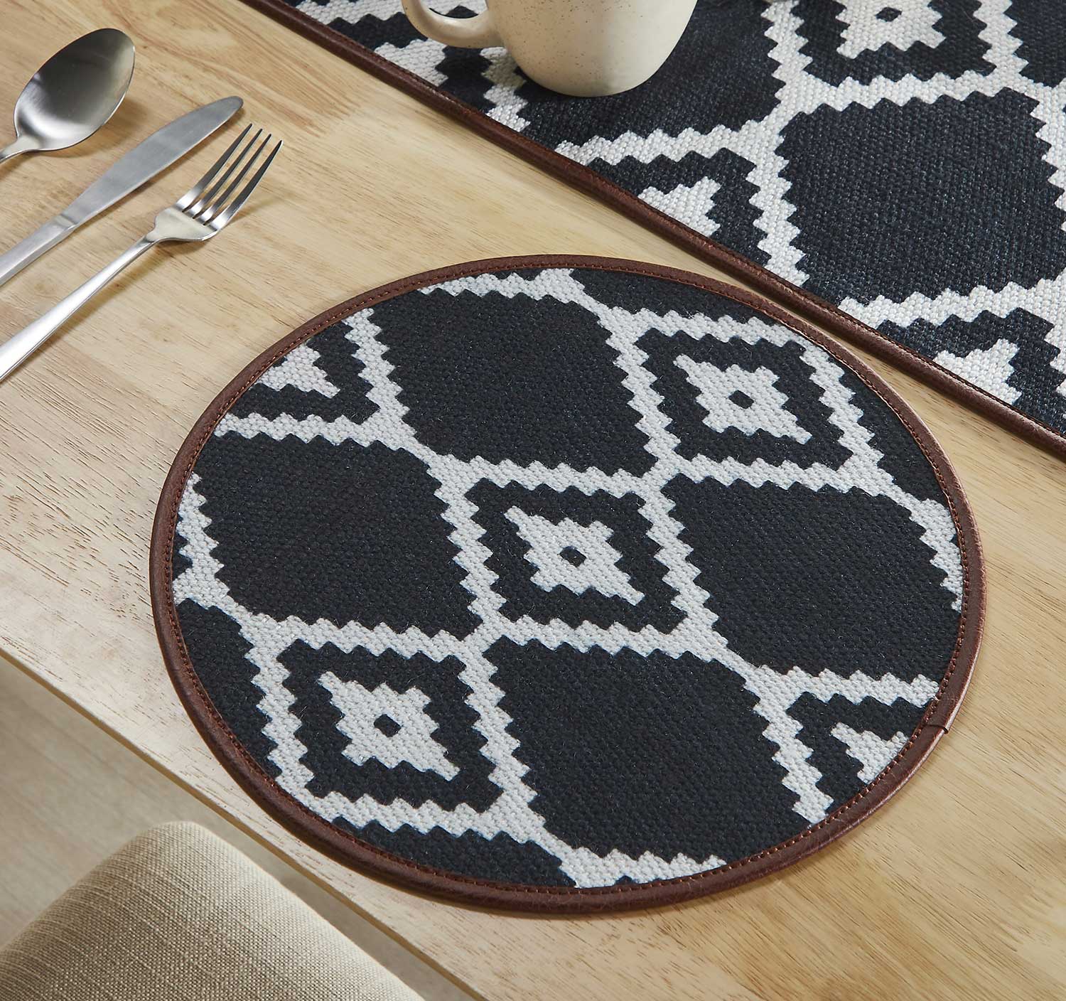 Mona-B Placemat Mona B Set of 2 Printed Placemats, 13 INCH Round, Best for Bed-Side Table/Center Table, Dining Table/Shelves - BR-305 (1319)
