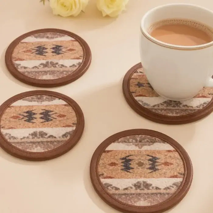 Mona B - Set of 4 Printed Coasters, 4.5 INCH Round, Best for Bed-Side Table/Center Table, Dining Table - BR-501 CO